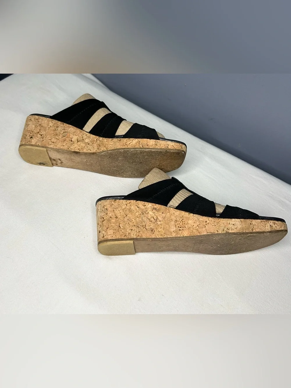 Donald J Pliner Sandals Womens 9 N Black Cork Wedge Thong Slip On Spain Comfort